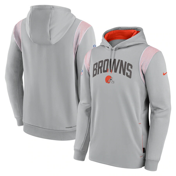 Men's Cleveland Browns Gray Sideline Stack Performance Pullover Hoodie - Click Image to Close